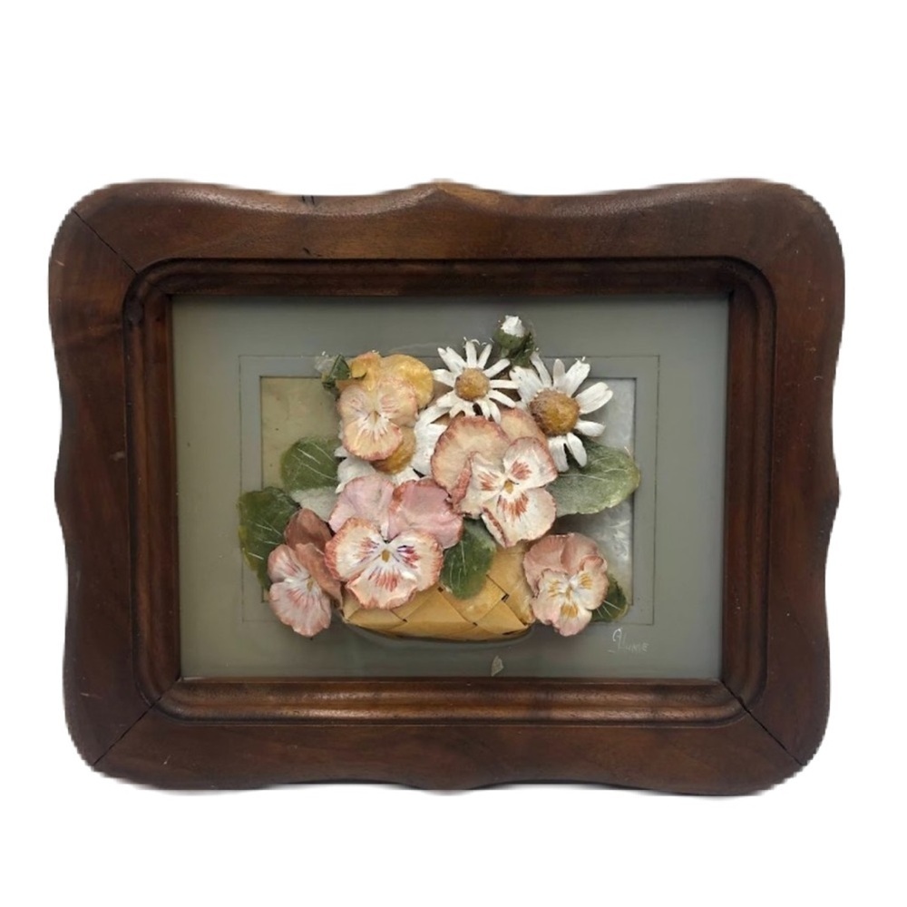Hume's Ozark Originals Wood Framed Dried Flower in Basket Hanging Wall Art
